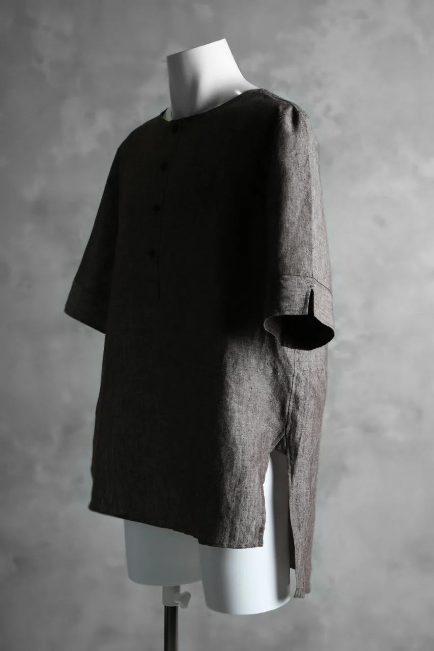 N/07 exclusive Henley Tunica Top [ Pure Linen Weave ] (BROWN) - Image 6