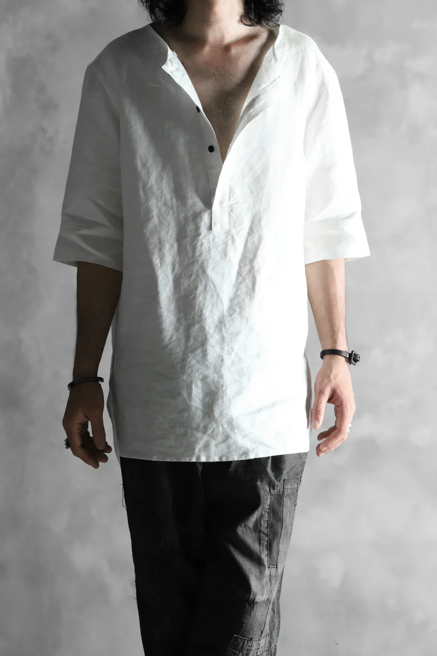 N/07 exclusive Henley Tunica Top [ Pure Linen Weave ] (WHITE) - Image 17