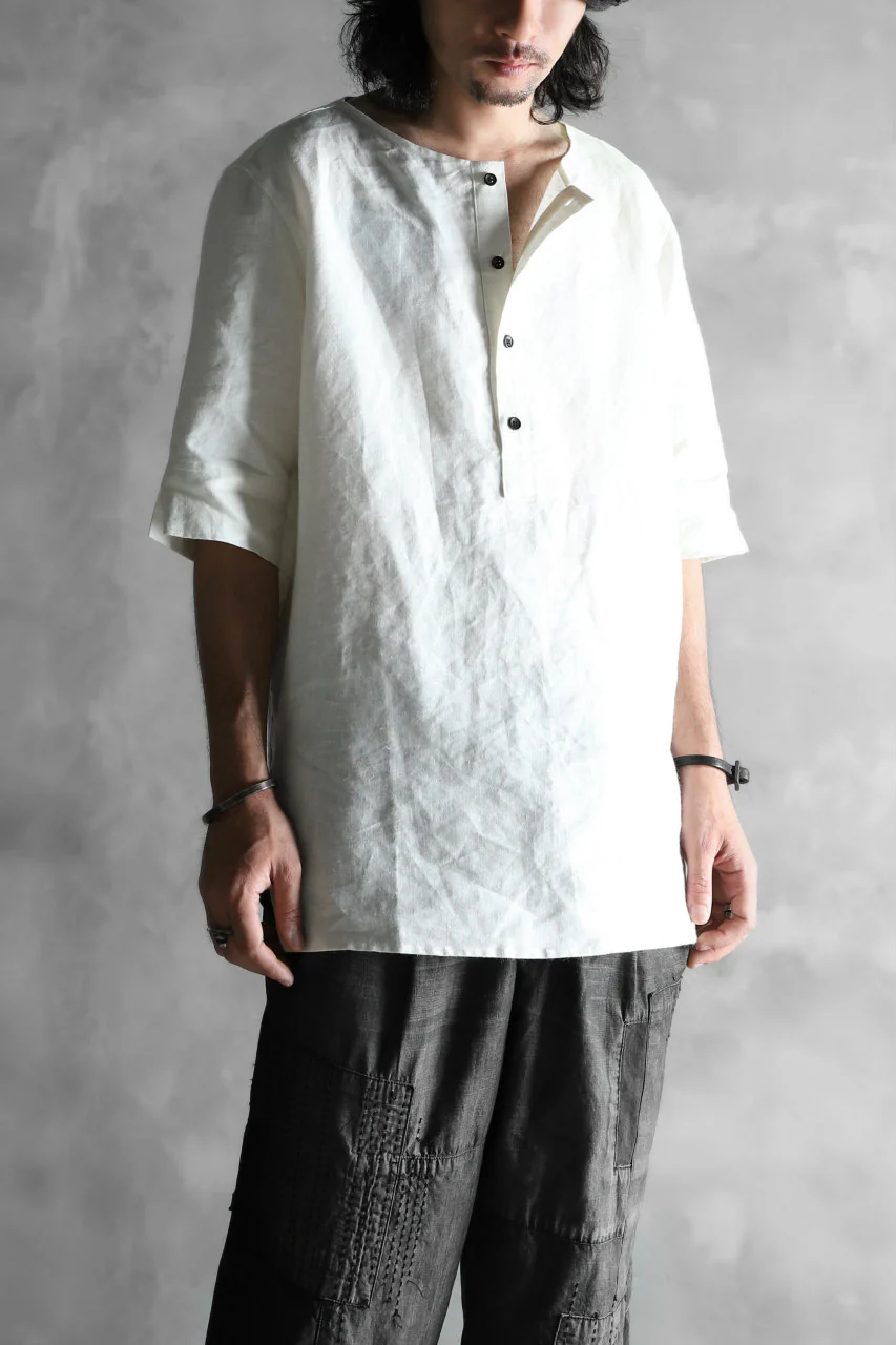 N/07 exclusive Henley Tunica Top [ Pure Linen Weave ] (WHITE) - Image 18