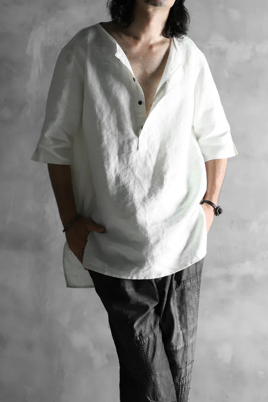 N/07 exclusive Henley Tunica Top [ Pure Linen Weave ] (WHITE) - Image 19