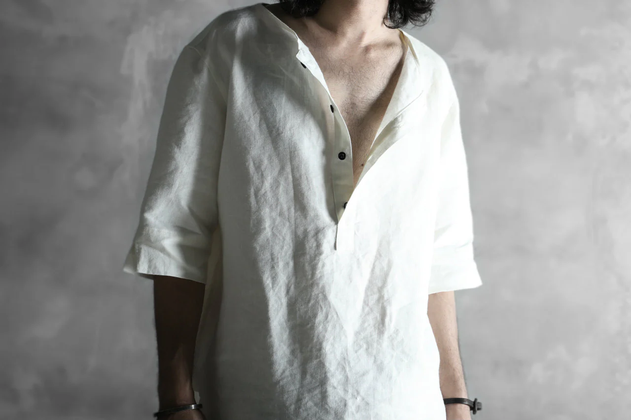 N/07 exclusive Henley Tunica Top [ Pure Linen Weave ] (WHITE) - Image 25