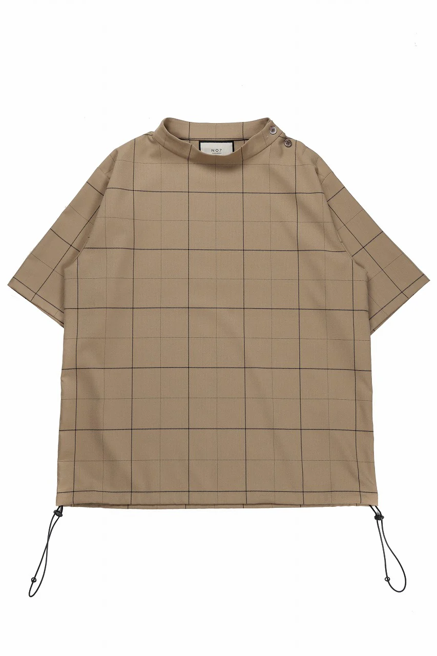 N/07 exclusive MOCK NECK HALF SLEEVE PULLOVER / WINDOWPANE CHECK TR TWILL (BEIGE) - Image 2