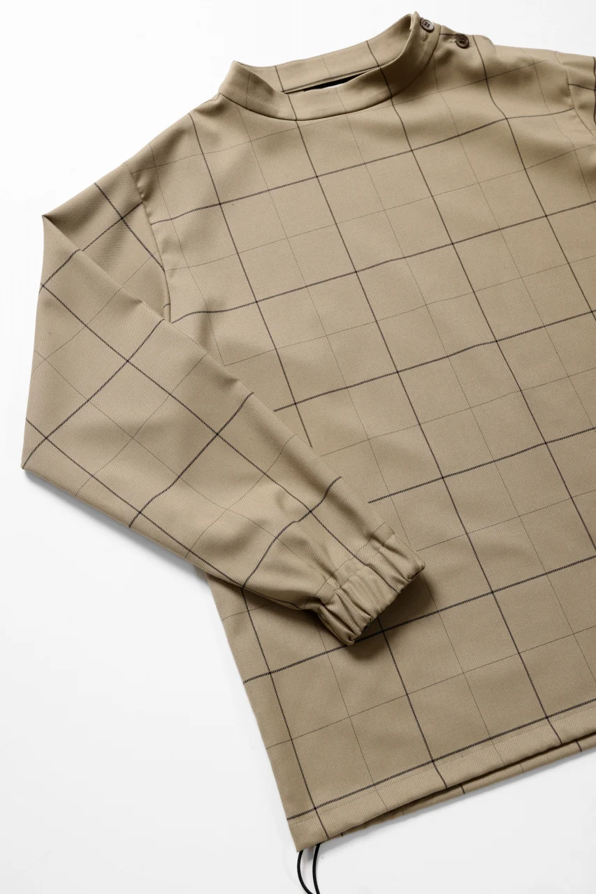 N/07 exclusive MOCK NECK PULLOVER / WINDOWPANE CHECK TR TWILL (BEIGE) - Image 3