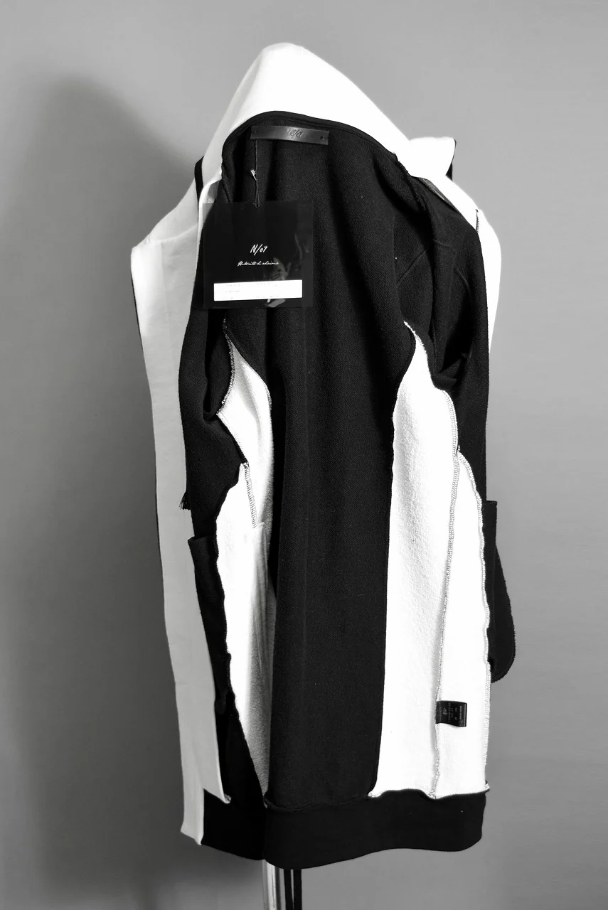 N/07 FIELD LONG HOODIE S/S "Fleecy Cotton" (BLACK x WHITE) - Image 4