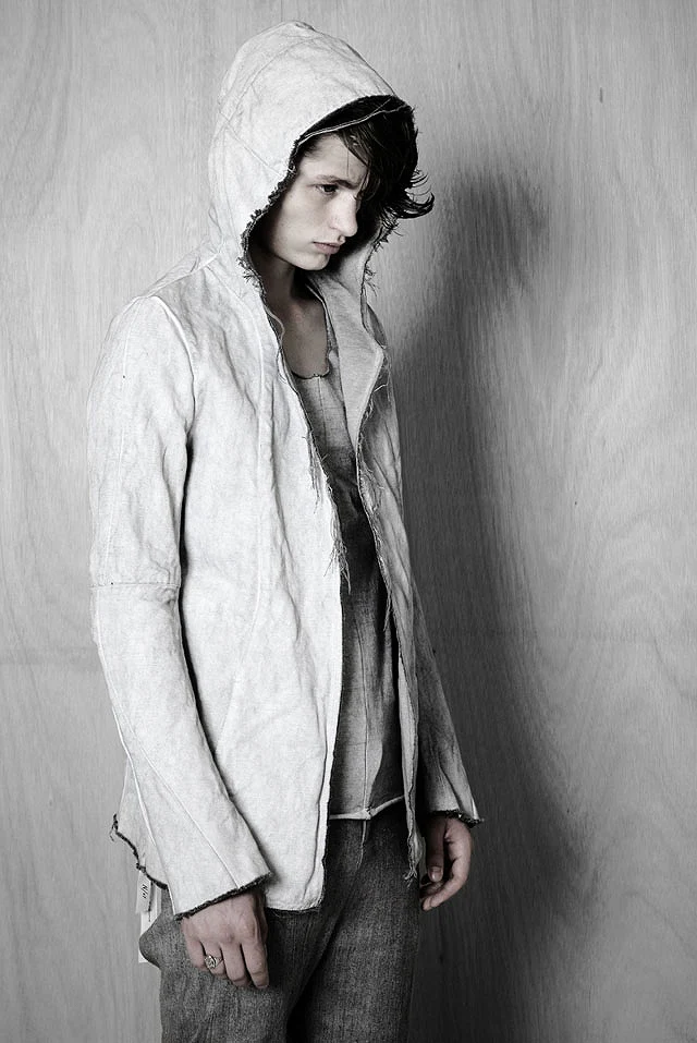 N/07 jacket hooded c/li slub twill fabric sumi dyed (SUMI WHITE) - Image 5