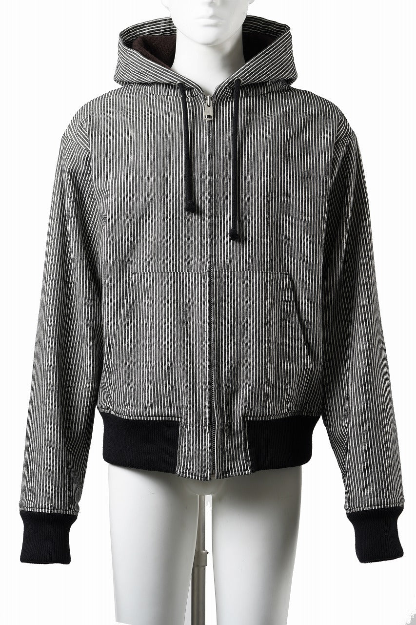N/07 limited HOODY ZIP PARKA / SELVEDGE HICKORY STRIPES DENIM + FRENCH CARZE (BLACK x WHITE)