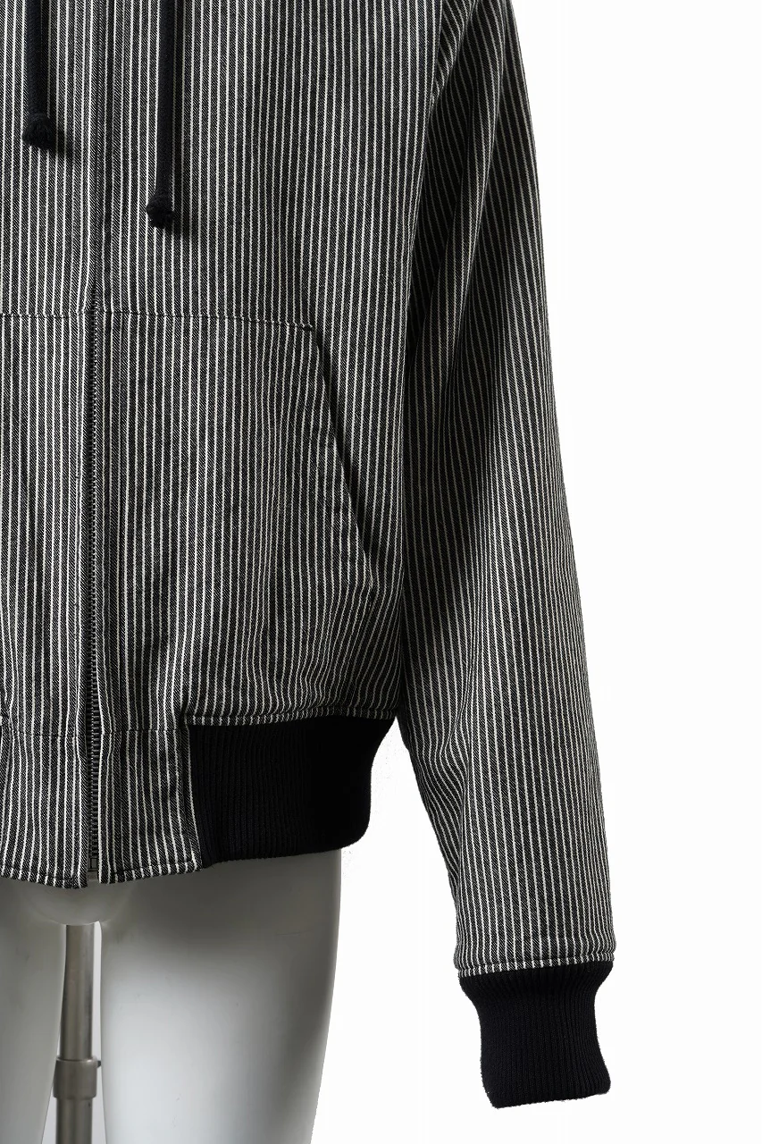 N/07 limited HOODY ZIP PARKA / SELVEDGE HICKORY STRIPES DENIM + FRENCH CARZE (BLACK x WHITE) - Image 3