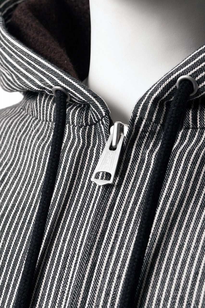 N/07 limited HOODY ZIP PARKA / SELVEDGE HICKORY STRIPES DENIM + FRENCH CARZE (BLACK x WHITE) - Image 4