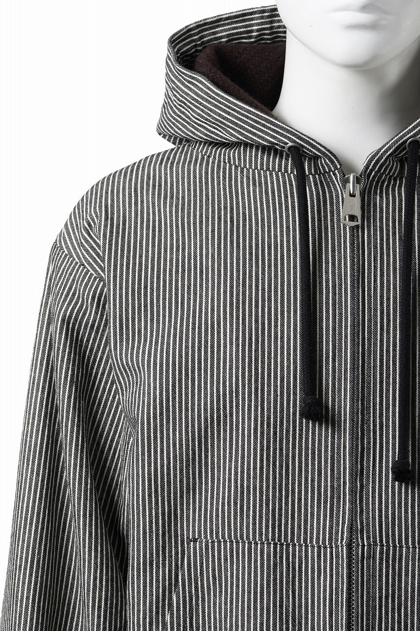 N/07 limited HOODY ZIP PARKA / SELVEDGE HICKORY STRIPES DENIM + FRENCH CARZE (BLACK x WHITE) - Image 5