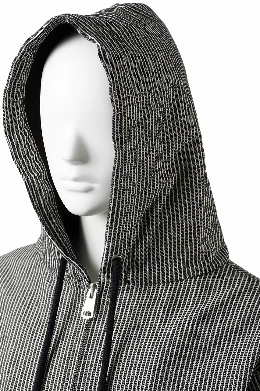 N/07 limited HOODY ZIP PARKA / SELVEDGE HICKORY STRIPES DENIM + FRENCH CARZE (BLACK x WHITE) - Image 6