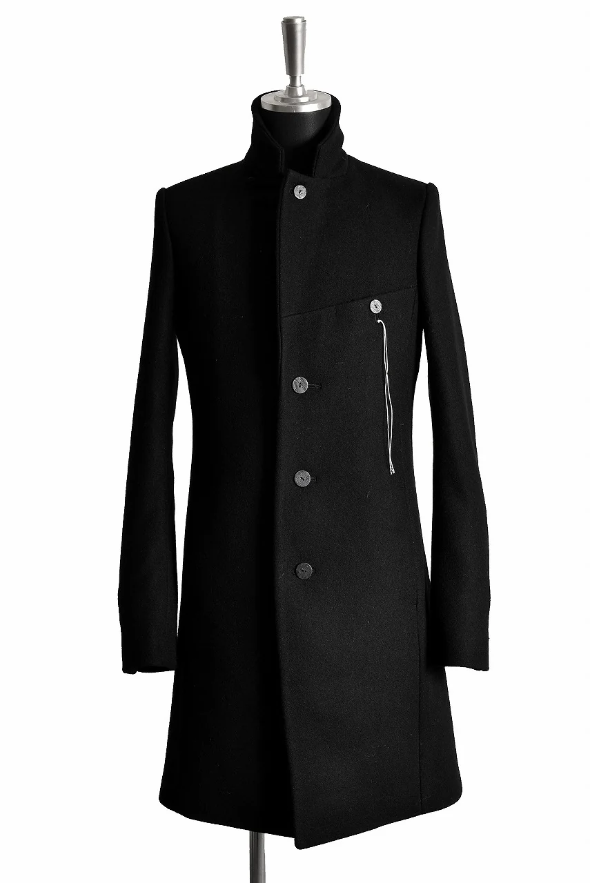 N/07 "MAUSK Detail" exclusive "PLATINUM MELTON" FOLDING NECK CHESTER COAT (BLACK) - Image 2