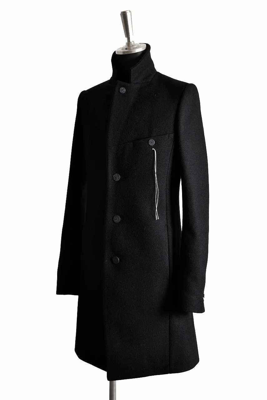 N/07 "MAUSK Detail" exclusive "PLATINUM MELTON" FOLDING NECK CHESTER COAT (BLACK) - Image 4