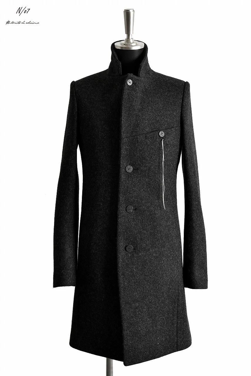 N/07 "MAUSK Detail" exclusive "PLATINUM MELTON" FOLDING NECK CHESTER COAT (BLACK MIX)