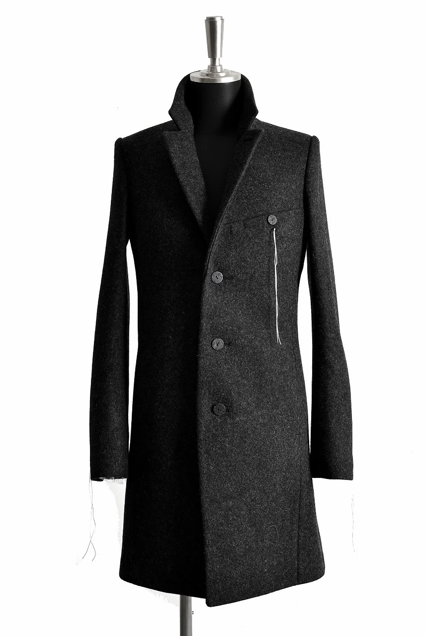 N/07 "MAUSK Detail" exclusive "PLATINUM MELTON" FOLDING NECK CHESTER COAT (BLACK MIX) - Image 6