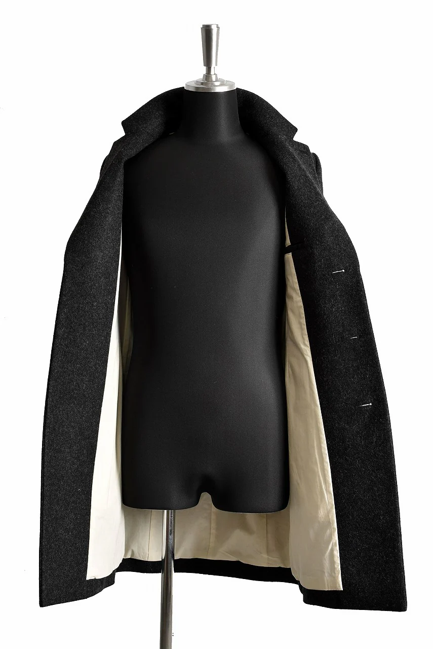 N/07 "MAUSK Detail" exclusive "PLATINUM MELTON" FOLDING NECK CHESTER COAT (BLACK MIX) - Image 8