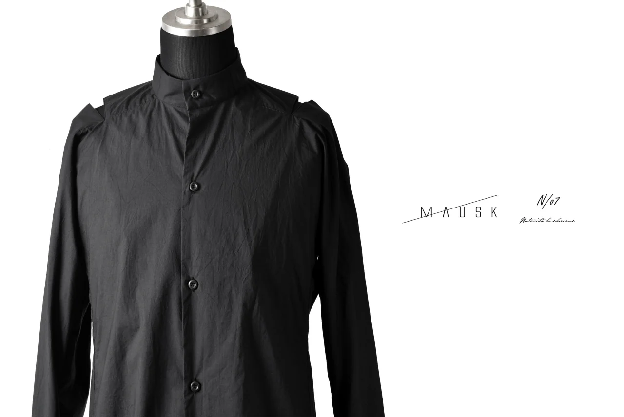 N/07 "MAUSK Detail" SLIT-SHOULDER LONG SHIRT (BLACK) - Image 28