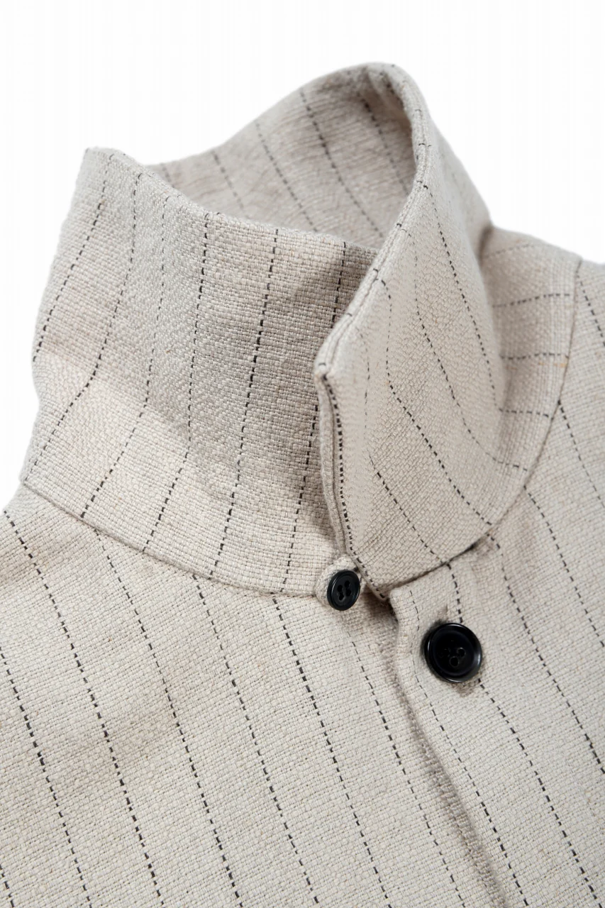 N/07 OPEN COLLAR H/S SHIRT / HEAVY C/LI BUTCHER STRIPES (BEIGE) - Image 10