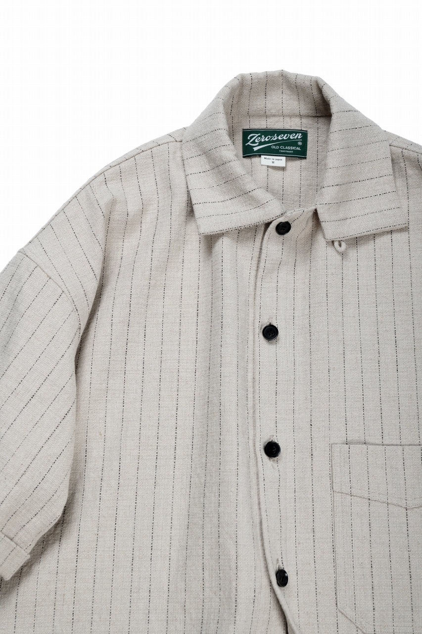 N/07 OPEN COLLAR H/S SHIRT / HEAVY C/LI BUTCHER STRIPES (BEIGE) - Image 11