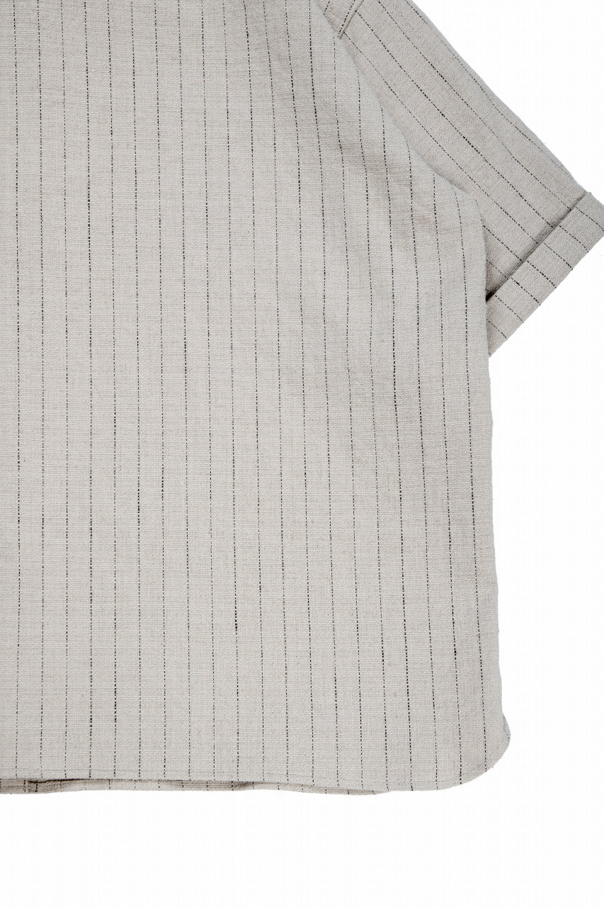 N/07 OPEN COLLAR H/S SHIRT / HEAVY C/LI BUTCHER STRIPES (BEIGE) - Image 12