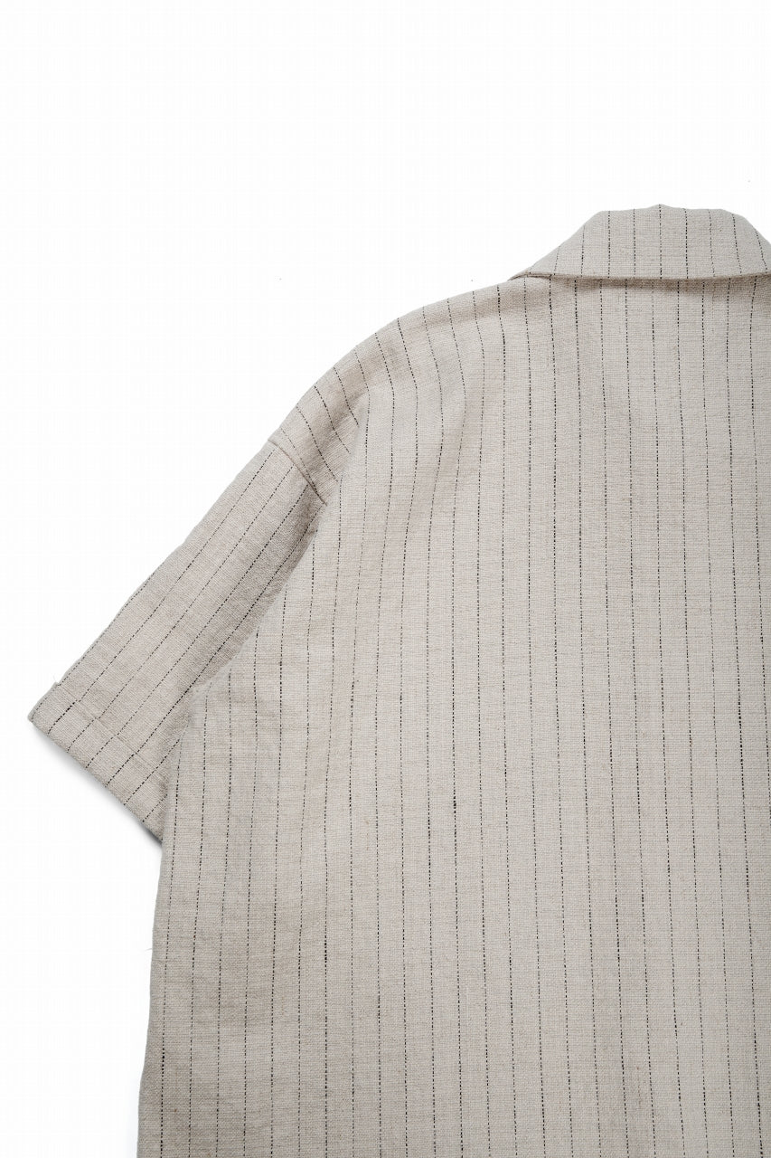 N/07 OPEN COLLAR H/S SHIRT / HEAVY C/LI BUTCHER STRIPES (BEIGE) - Image 13