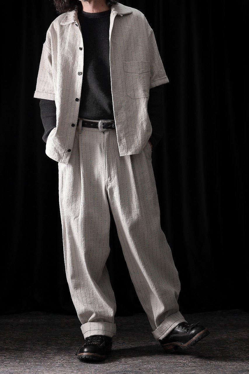 N/07 OPEN COLLAR H/S SHIRT / HEAVY C/LI BUTCHER STRIPES (BEIGE) - Image 15