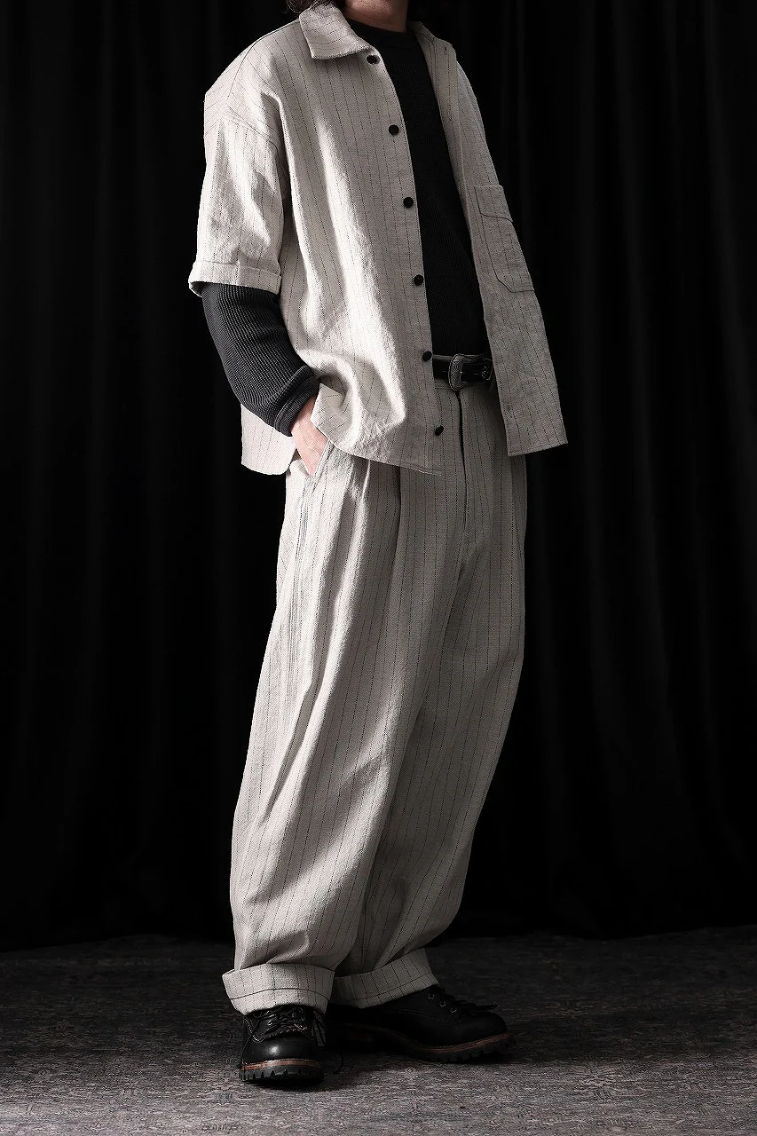 N/07 OPEN COLLAR H/S SHIRT / HEAVY C/LI BUTCHER STRIPES (BEIGE) - Image 16