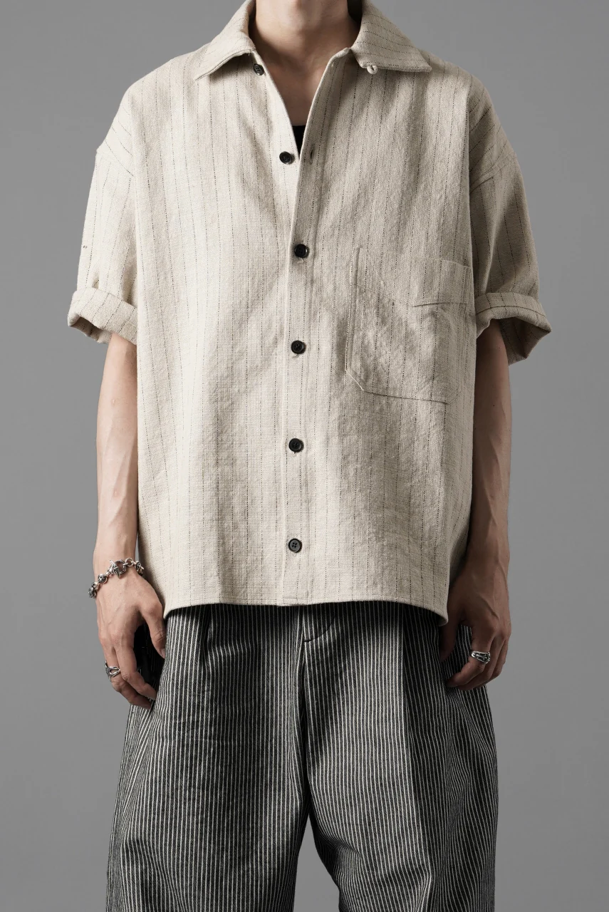 N/07 OPEN COLLAR H/S SHIRT / HEAVY C/LI BUTCHER STRIPES (BEIGE) - Image 17