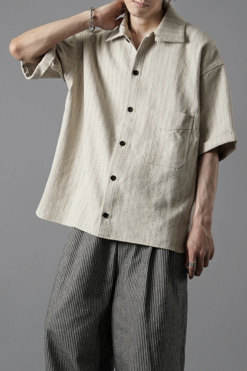 N/07 OPEN COLLAR H/S SHIRT / HEAVY C/LI BUTCHER STRIPES (BEIGE) - Image 18