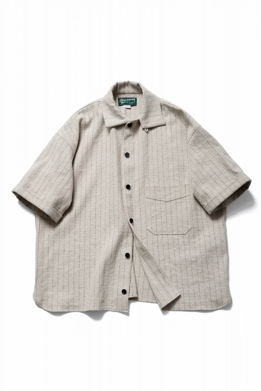 N/07 OPEN COLLAR H/S SHIRT / HEAVY C/LI BUTCHER STRIPES (BEIGE) - Image 3