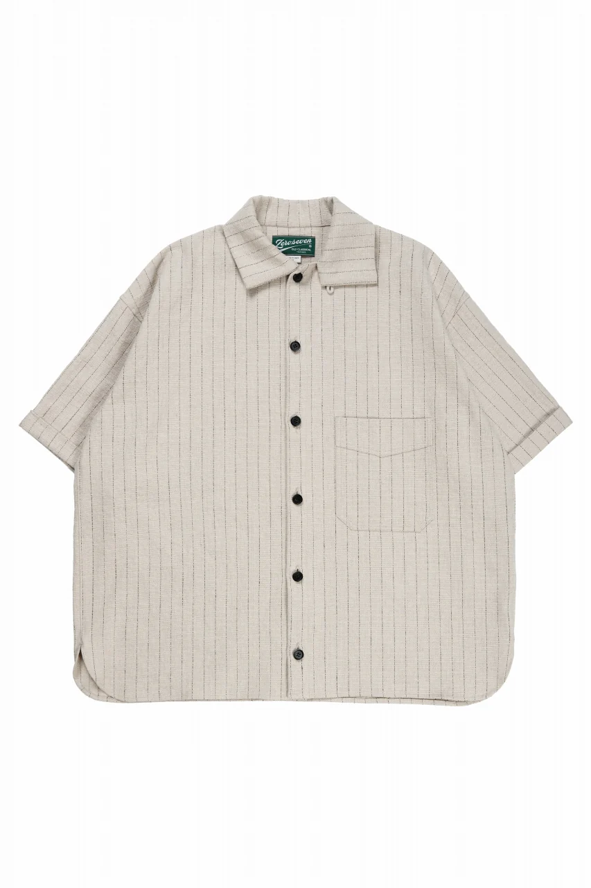 N/07 OPEN COLLAR H/S SHIRT / HEAVY C/LI BUTCHER STRIPES (BEIGE) - Image 4