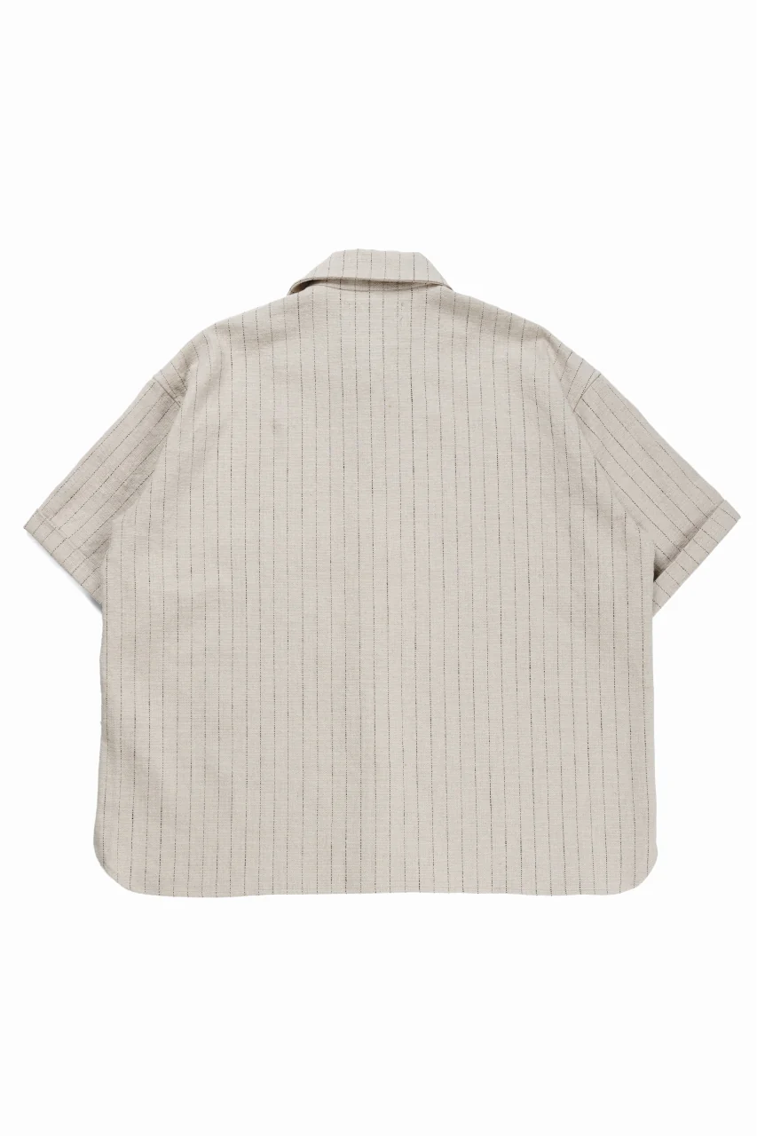 N/07 OPEN COLLAR H/S SHIRT / HEAVY C/LI BUTCHER STRIPES (BEIGE) - Image 5