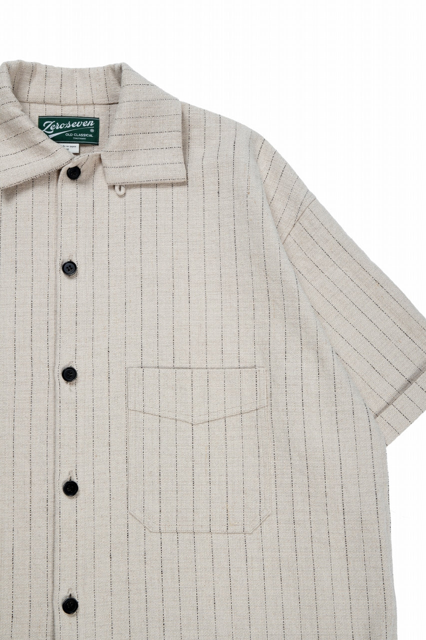 N/07 OPEN COLLAR H/S SHIRT / HEAVY C/LI BUTCHER STRIPES (BEIGE) - Image 6