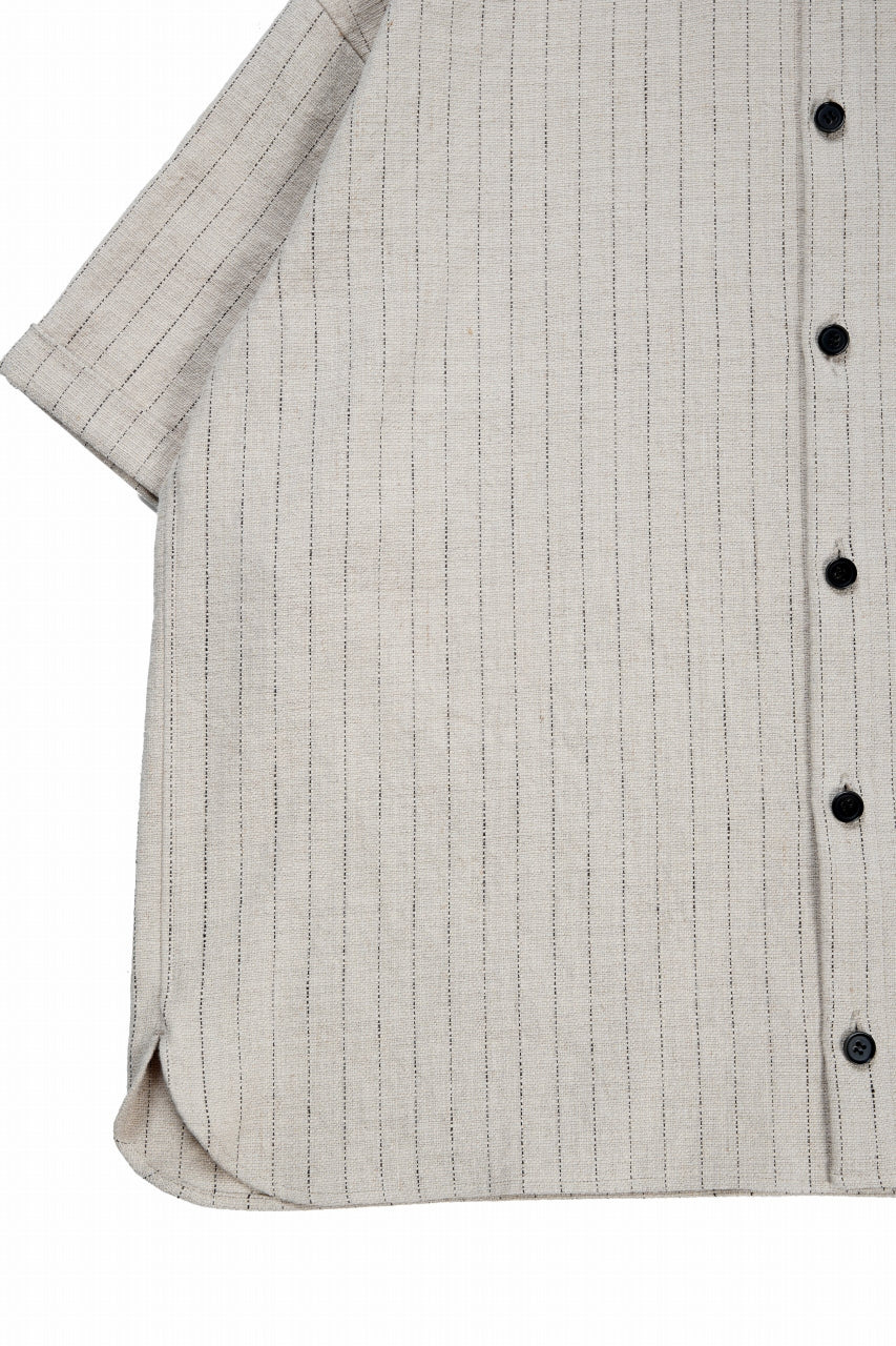 N/07 OPEN COLLAR H/S SHIRT / HEAVY C/LI BUTCHER STRIPES (BEIGE) - Image 7