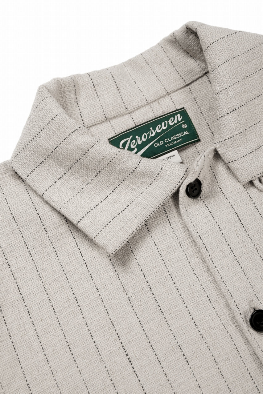 N/07 OPEN COLLAR H/S SHIRT / HEAVY C/LI BUTCHER STRIPES (BEIGE) - Image 8
