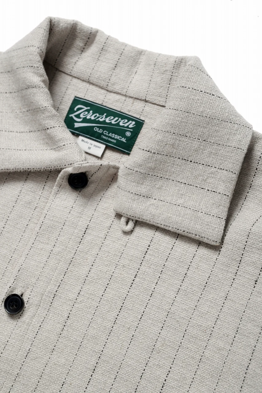 N/07 OPEN COLLAR H/S SHIRT / HEAVY C/LI BUTCHER STRIPES (BEIGE) - Image 9