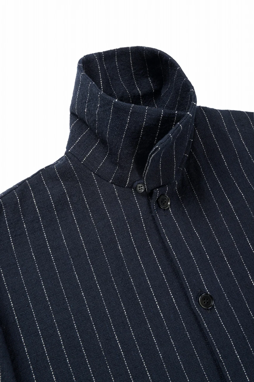 N/07 OPEN COLLAR H/S SHIRT / HEAVY C/LI BUTCHER STRIPES (BLACK NAVY) - Image 10