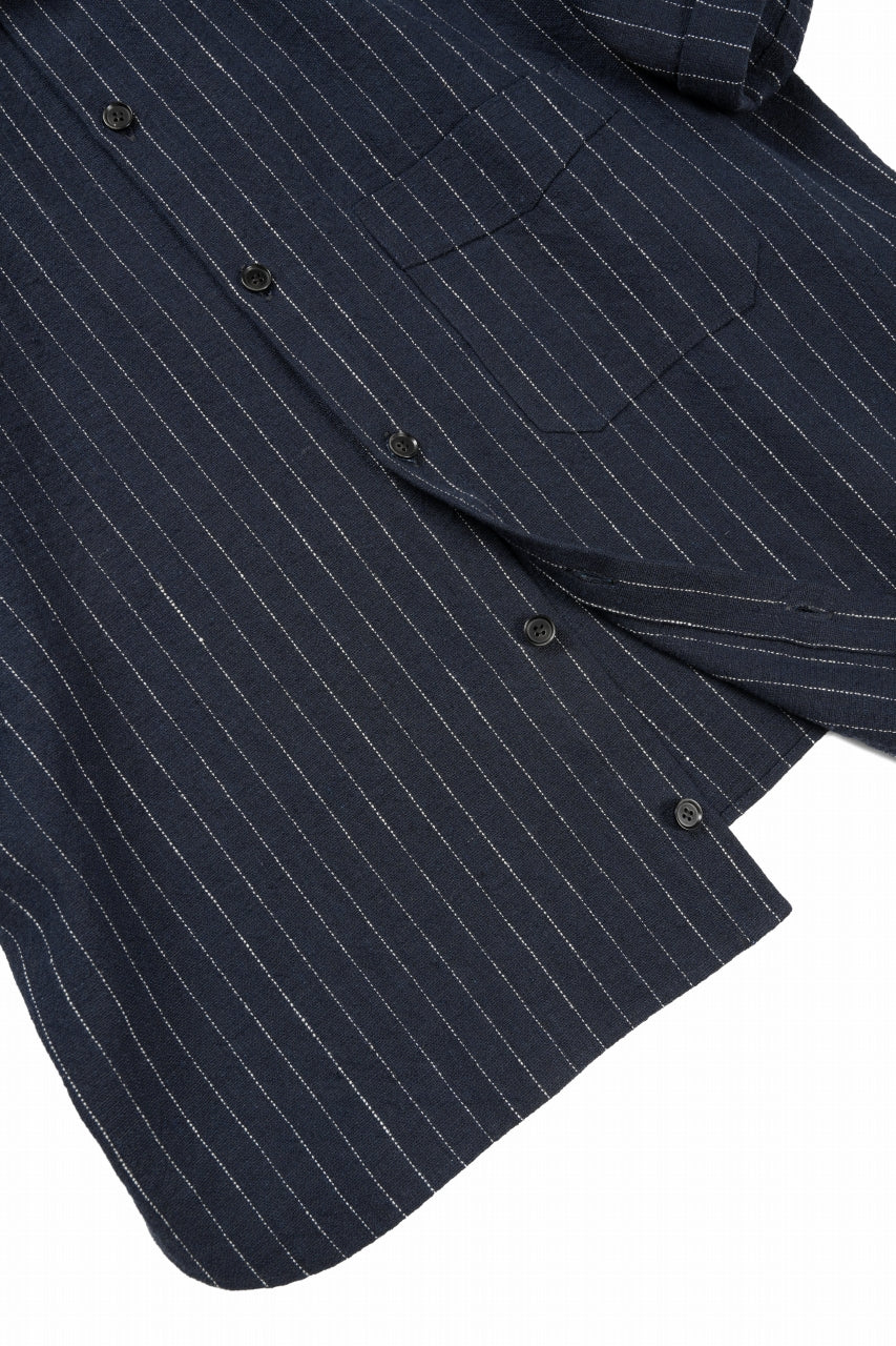N/07 OPEN COLLAR H/S SHIRT / HEAVY C/LI BUTCHER STRIPES (BLACK NAVY) - Image 11