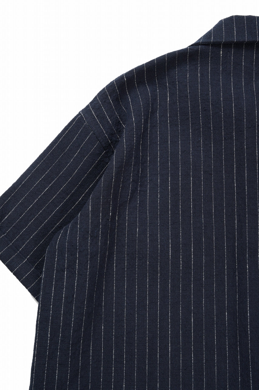 N/07 OPEN COLLAR H/S SHIRT / HEAVY C/LI BUTCHER STRIPES (BLACK NAVY) - Image 13