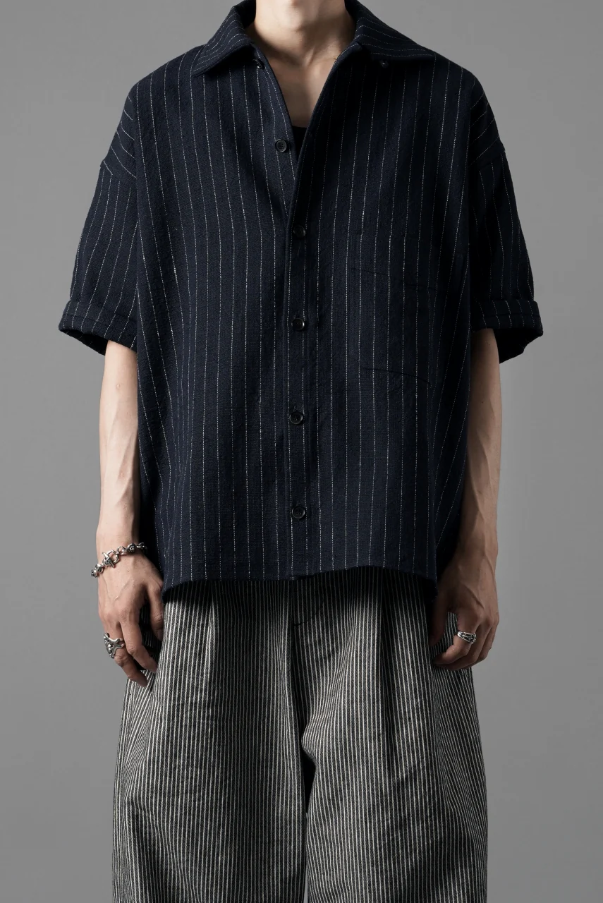 N/07 OPEN COLLAR H/S SHIRT / HEAVY C/LI BUTCHER STRIPES (BLACK NAVY) - Image 14