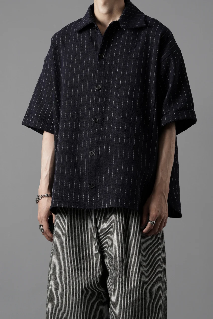 N/07 OPEN COLLAR H/S SHIRT / HEAVY C/LI BUTCHER STRIPES (BLACK NAVY) - Image 15