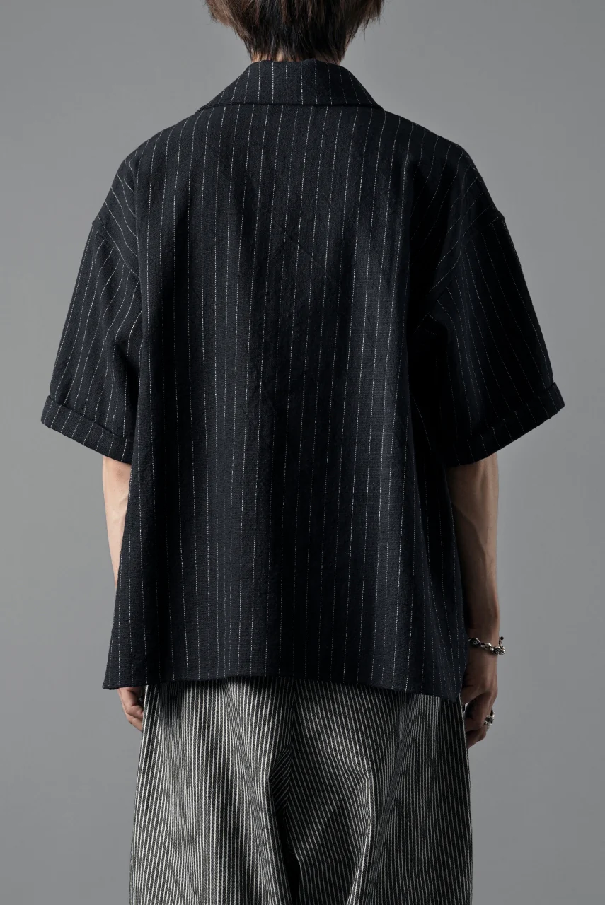 N/07 OPEN COLLAR H/S SHIRT / HEAVY C/LI BUTCHER STRIPES (BLACK NAVY) - Image 16