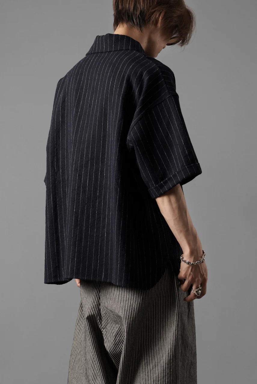 N/07 OPEN COLLAR H/S SHIRT / HEAVY C/LI BUTCHER STRIPES (BLACK NAVY) - Image 17