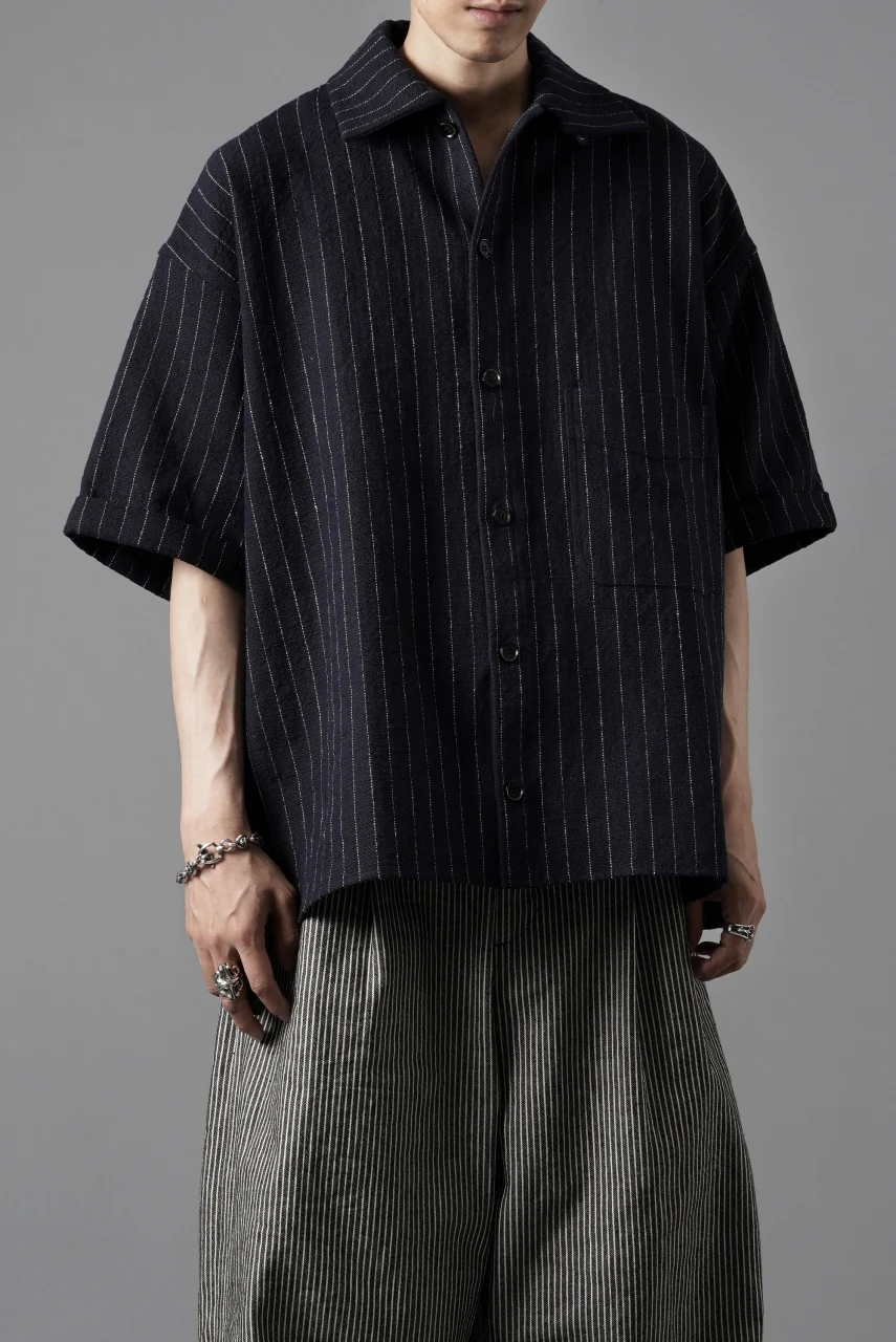 N/07 OPEN COLLAR H/S SHIRT / HEAVY C/LI BUTCHER STRIPES (BLACK NAVY) - Image 18