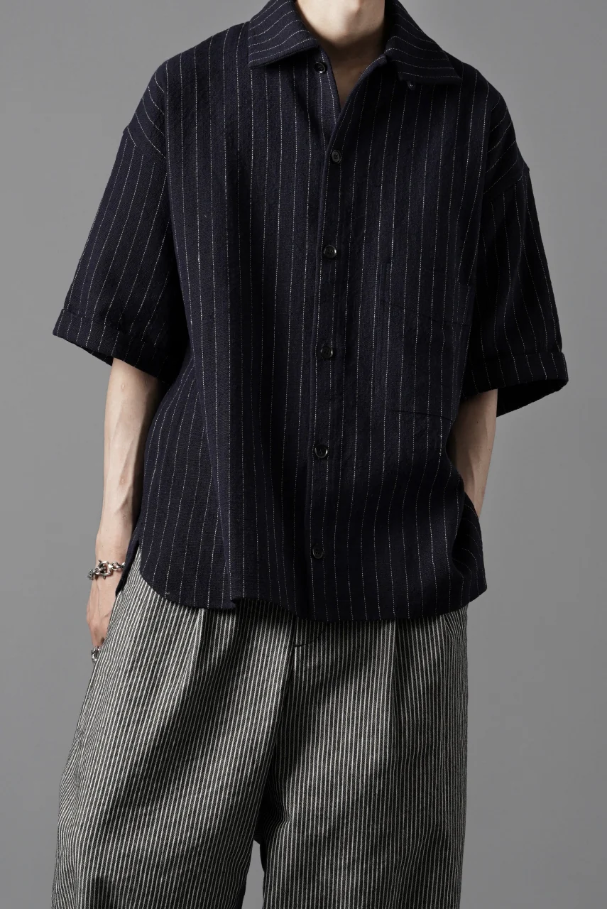N/07 OPEN COLLAR H/S SHIRT / HEAVY C/LI BUTCHER STRIPES (BLACK NAVY) - Image 19