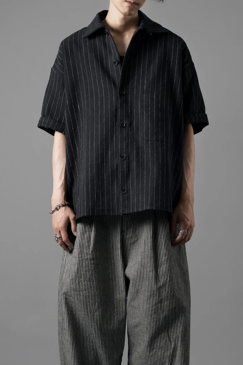 N/07 OPEN COLLAR H/S SHIRT / HEAVY C/LI BUTCHER STRIPES (BLACK NAVY) - Image 20