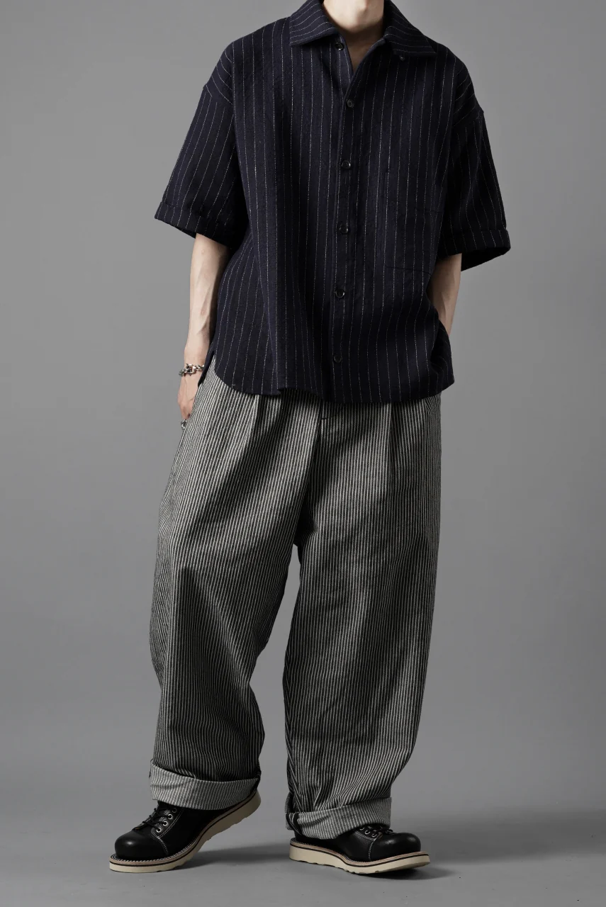 N/07 OPEN COLLAR H/S SHIRT / HEAVY C/LI BUTCHER STRIPES (BLACK NAVY) - Image 21