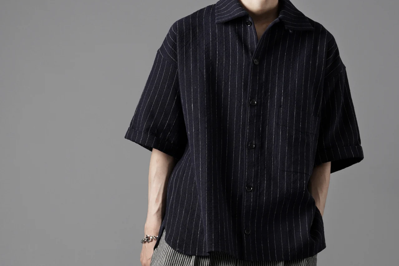 N/07 OPEN COLLAR H/S SHIRT / HEAVY C/LI BUTCHER STRIPES (BLACK NAVY) - Image 22