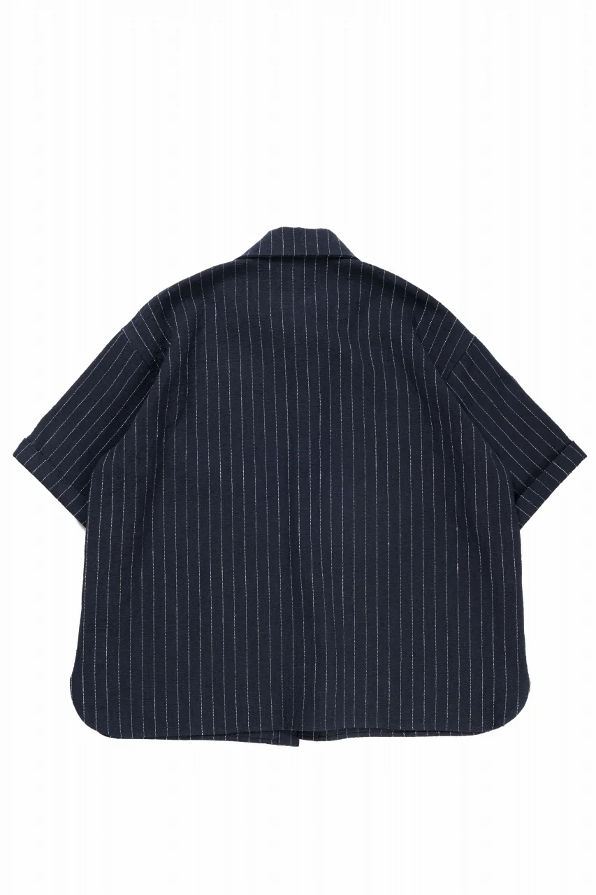 N/07 OPEN COLLAR H/S SHIRT / HEAVY C/LI BUTCHER STRIPES (BLACK NAVY) - Image 3