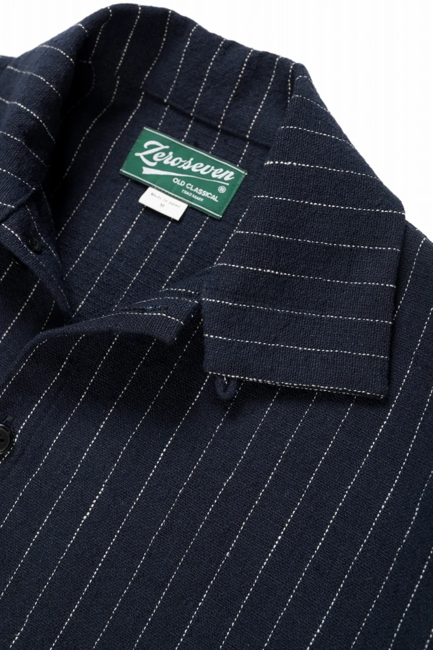 N/07 OPEN COLLAR H/S SHIRT / HEAVY C/LI BUTCHER STRIPES (BLACK NAVY) - Image 7