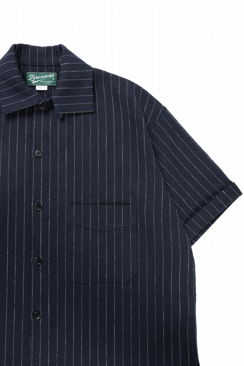 N/07 OPEN COLLAR H/S SHIRT / HEAVY C/LI BUTCHER STRIPES (BLACK NAVY) - Image 8
